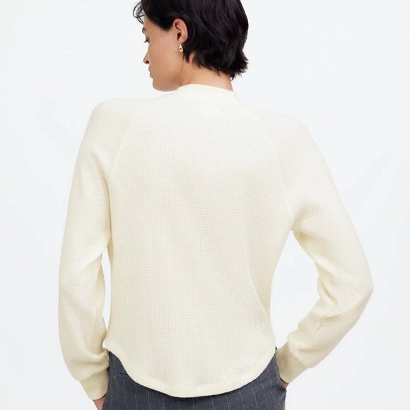 Madewell Waffle Knit Long Sleeve Crewneck Tee in Winter White, Size Medium - Picture 4 of 9